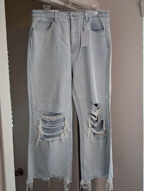 Vervet Light Blue Distressed Boyfriend Jeans with Raw Hem